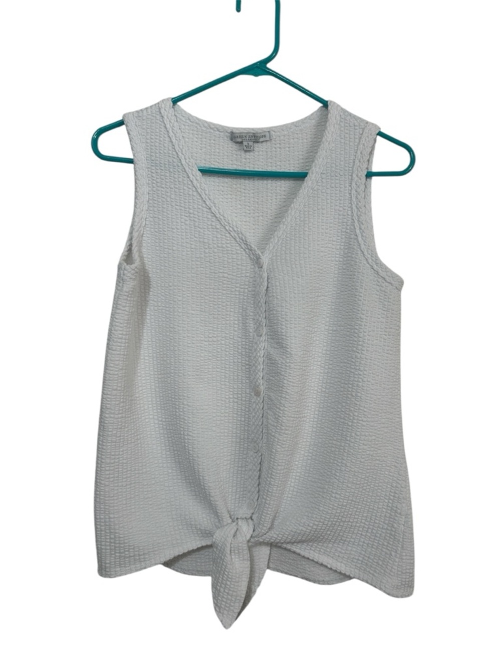 Green Envelope Los Angeles White Seersucker Textured Tie Front Vest Top Large